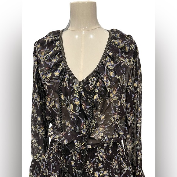 The Kooples Women's 100% Silk Tiered Ruffle Mini Dress Black Size 2 - Picture 2 of 12